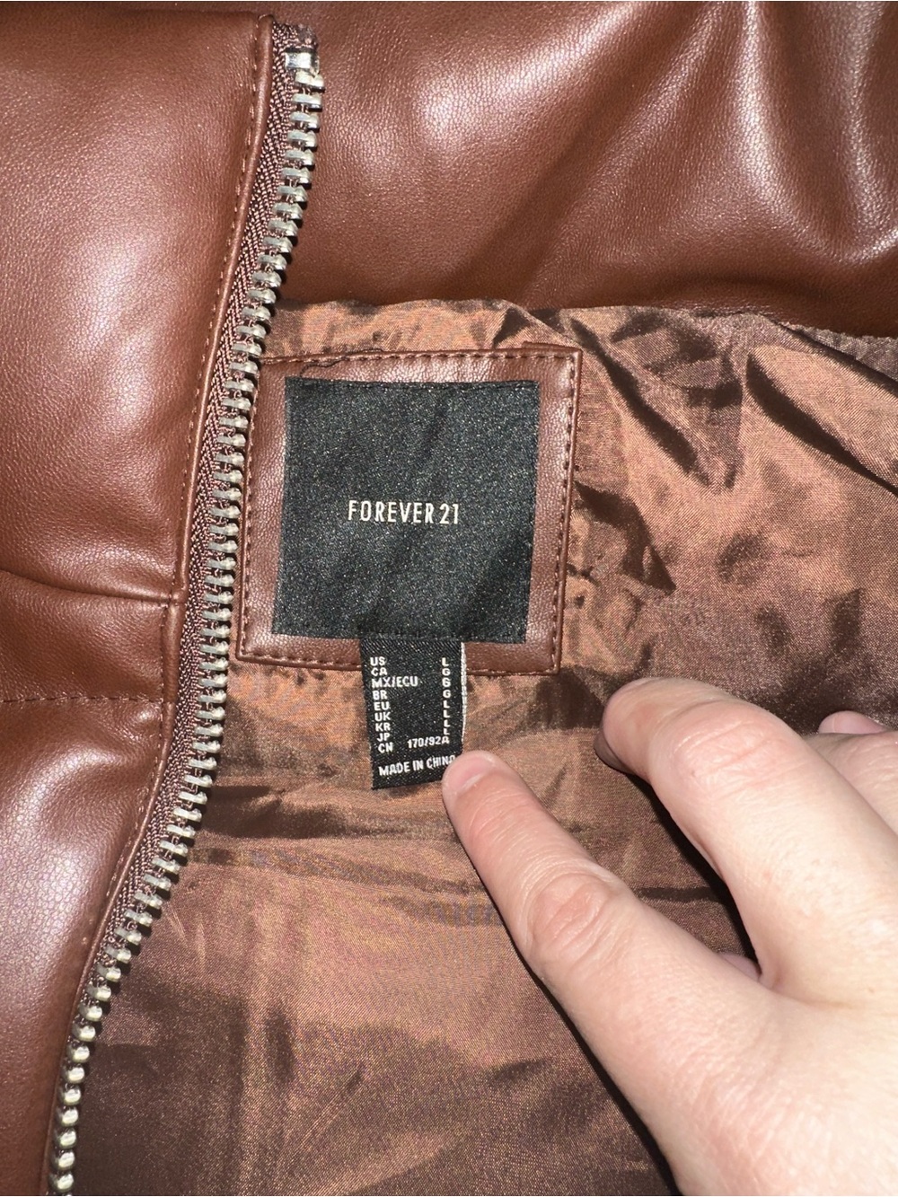 Forever 21 Brown Faux Leather Puffer Vest Women’s Large L Zip Up Fall Y2K - Picture 2 of 9
